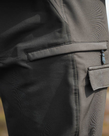 Green Coloured Hoggs of Fife Mens Ardross 4 Way Active Trousers on blurry background #colour_green