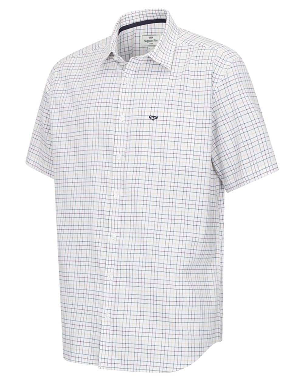 Green Gold Coloured Hoggs of Fife Mens Callum Short Sleeve Tattersall Shirt on white background #colour_green-gold