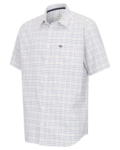 Green Gold Coloured Hoggs of Fife Mens Callum Short Sleeve Tattersall Shirt on white background #colour_green-gold