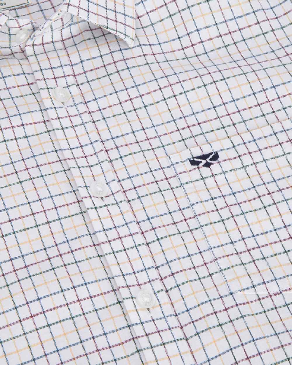 Green Gold Coloured Hoggs of Fife Mens Callum Short Sleeve Tattersall Shirt on white background #colour_green-gold