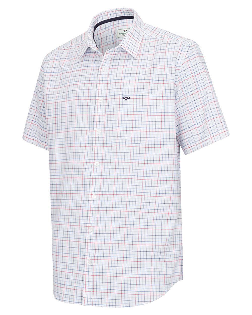 Red Sky Coloured Hoggs of Fife Mens Callum Short Sleeve Tattersall Shirt on white background #colour_red-sky