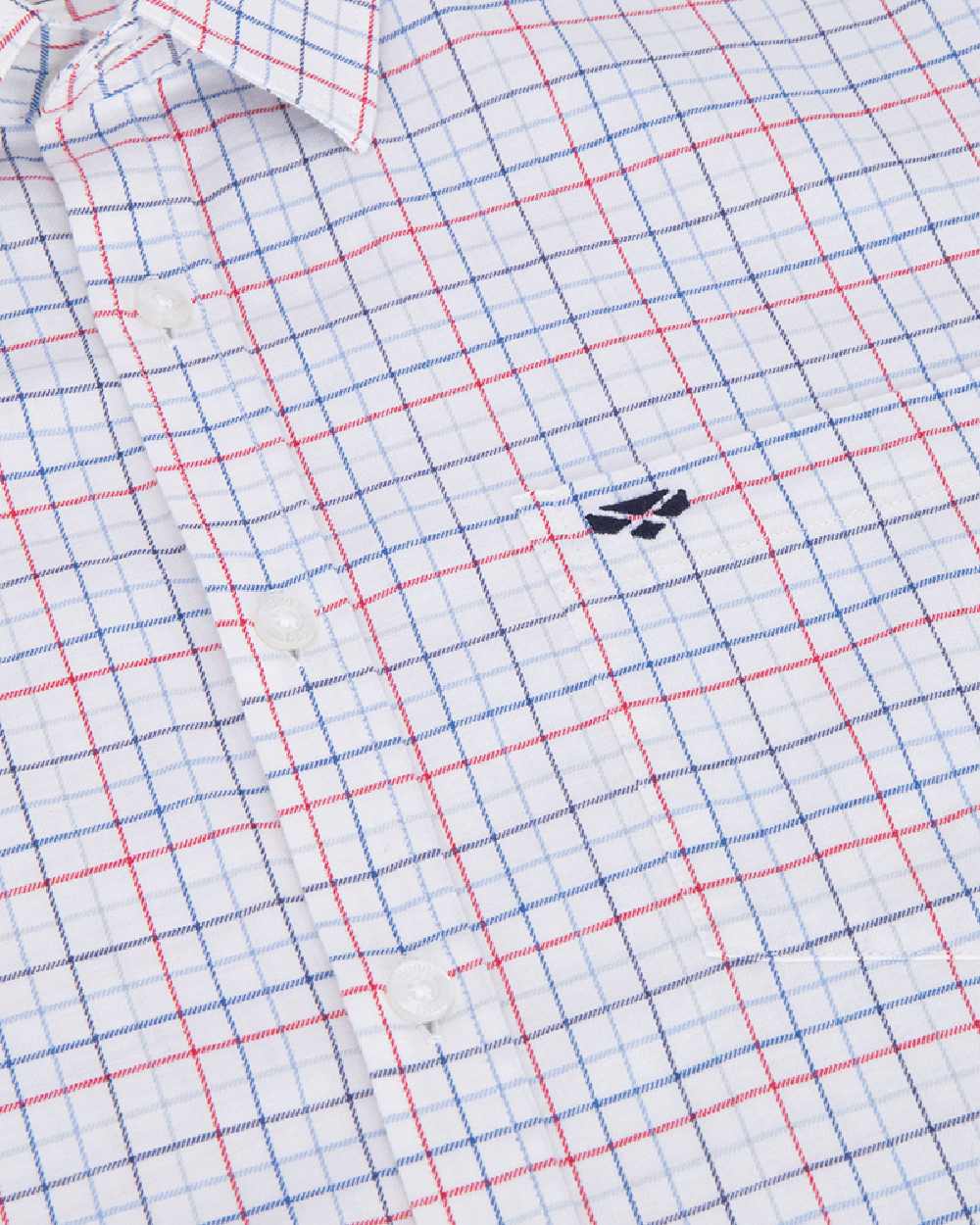 Red Sky Coloured Hoggs of Fife Mens Callum Short Sleeve Tattersall Shirt on white background #colour_red-sky
