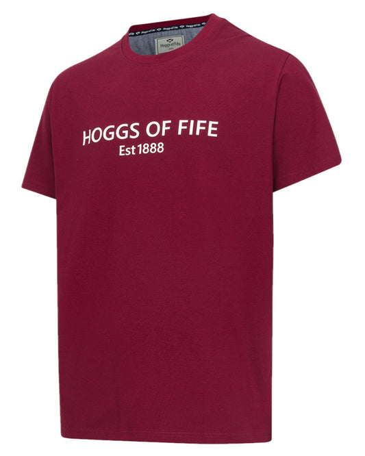 Burgundy Coloured Hoggs of Fife Mens Canonbie Printed T-Shirt on white background #colour_burgundy