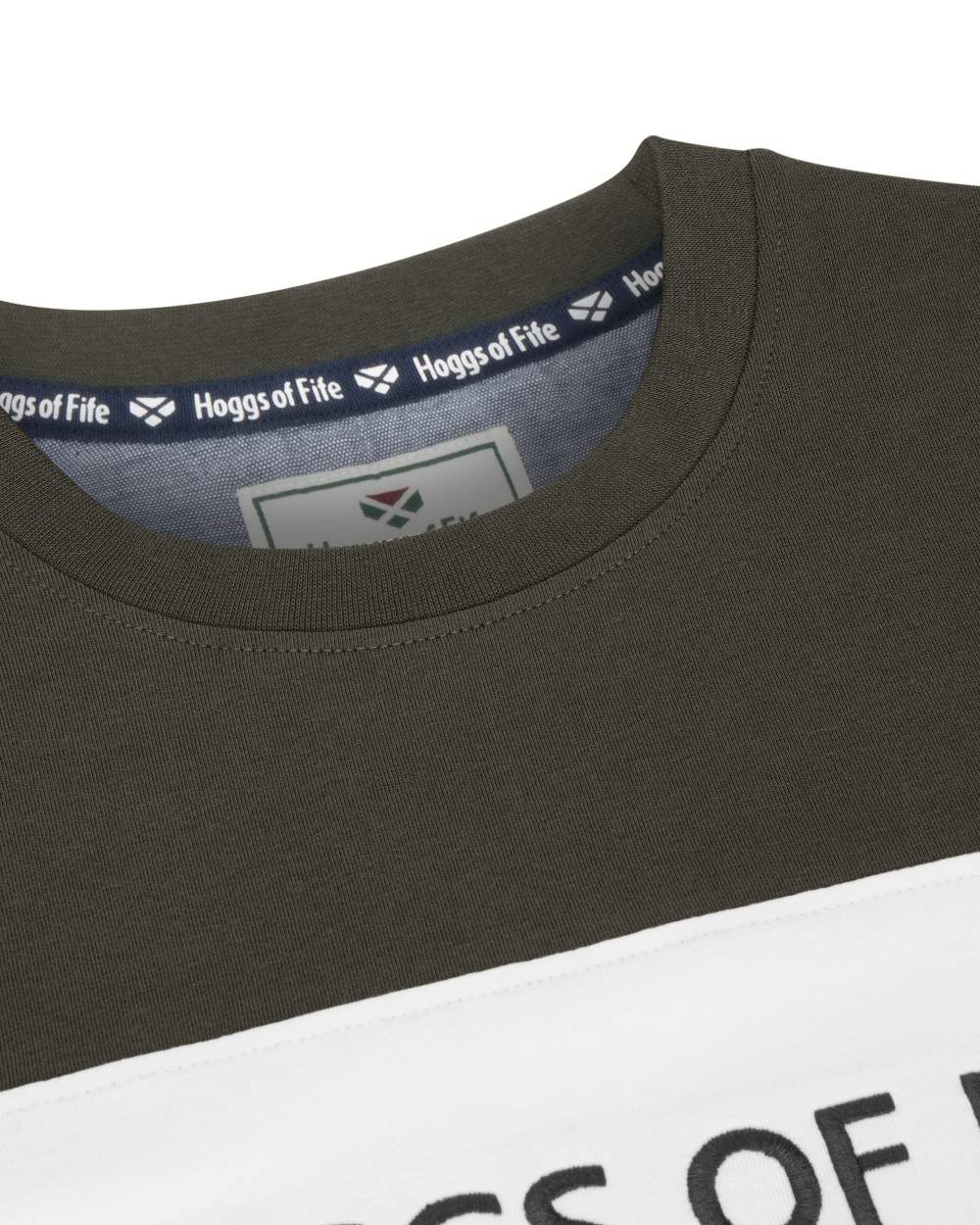 Forest White Navy Coloured Hoggs of Fife Mens Dalbeattie Colour Block T-Shirt on white background #colour_forest-white-navy