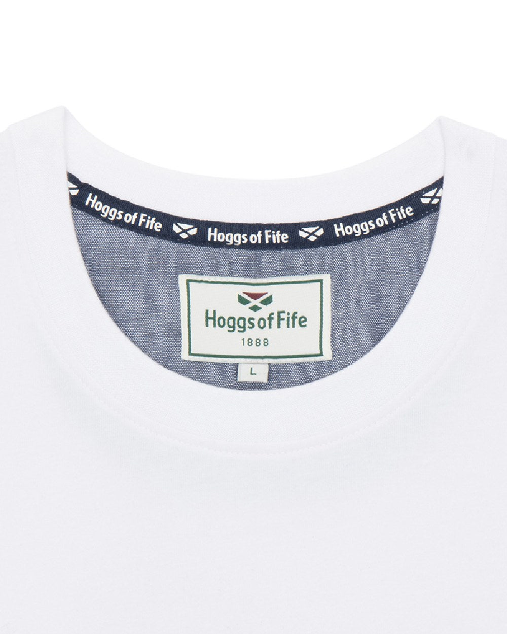White Navy White Coloured Hoggs of Fife Mens Dalbeattie Colour Block T-Shirt on white background #colour_white-navy-white
