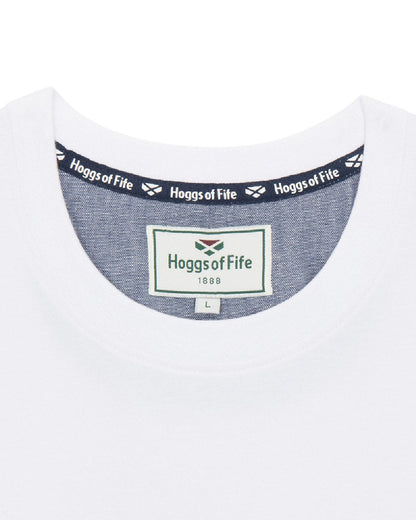 White Navy White Coloured Hoggs of Fife Mens Dalbeattie Colour Block T-Shirt on white background #colour_white-navy-white