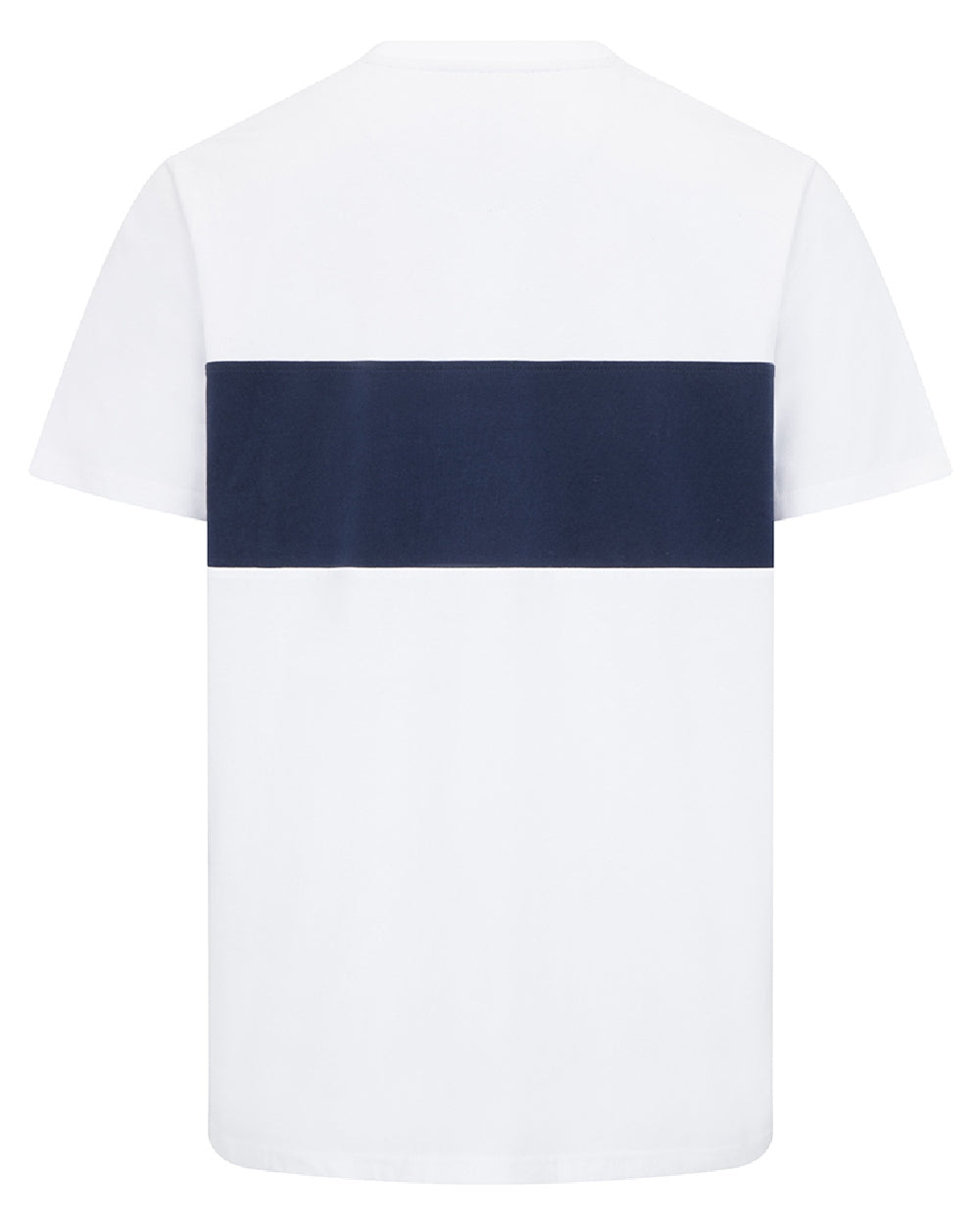 White Navy White Coloured Hoggs of Fife Mens Dalbeattie Colour Block T-Shirt on white background #colour_white-navy-white
