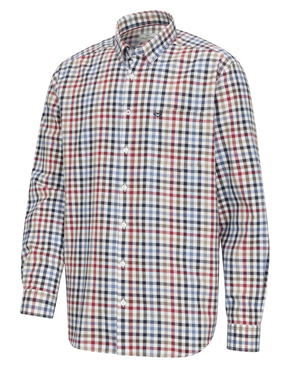 Navy Red Olive Coloured Hoggs of Fife Mens Douglas Twill Shirt on white background #colour_navy-red-olive
