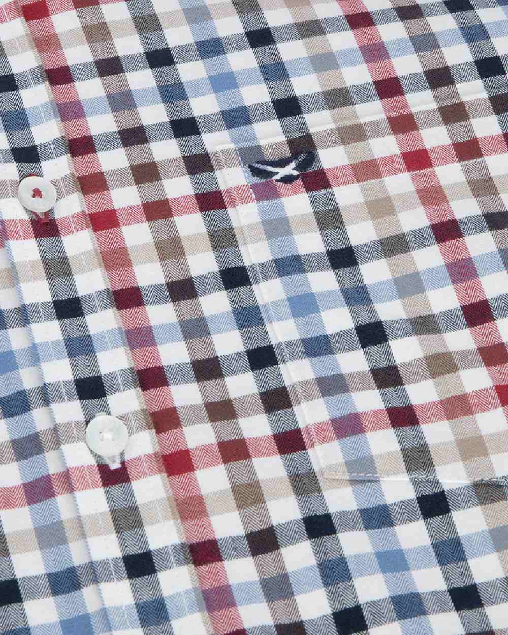 Navy Red Olive Coloured Hoggs of Fife Mens Douglas Twill Shirt on white background #colour_navy-red-olive