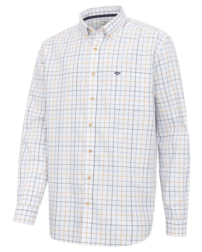 Blue Green Gold coloured Hoggs of Fife Mens Fernie Bamboo Shirt on white background #colour_blue-green-gold