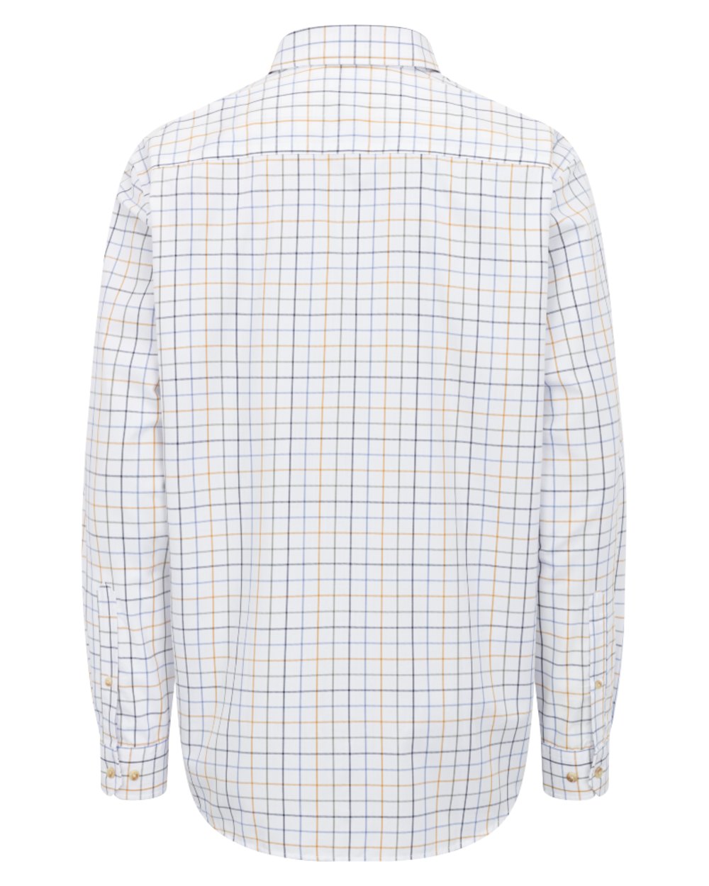 Blue Green Gold coloured Hoggs of Fife Mens Fernie Bamboo Shirt on white background #colour_blue-green-gold