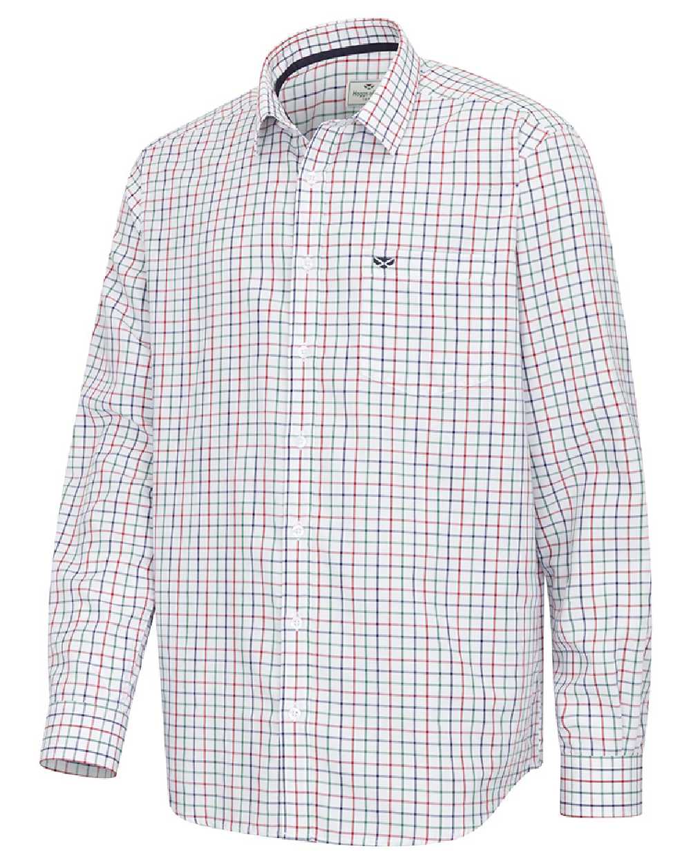 Green Red Navy Coloured Hoggs of Fife Mens Fernie Bamboo Shirt on white background #colour_green-red-navy