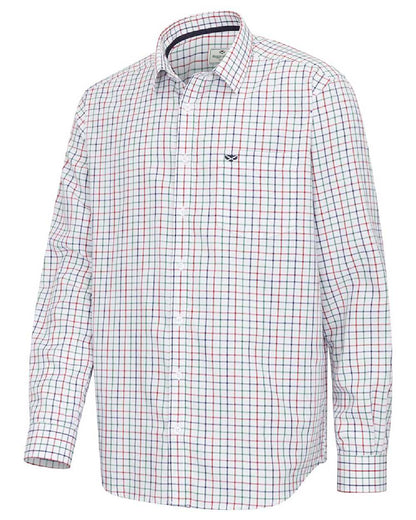 Green Red Navy Coloured Hoggs of Fife Mens Fernie Bamboo Shirt on white background #colour_green-red-navy
