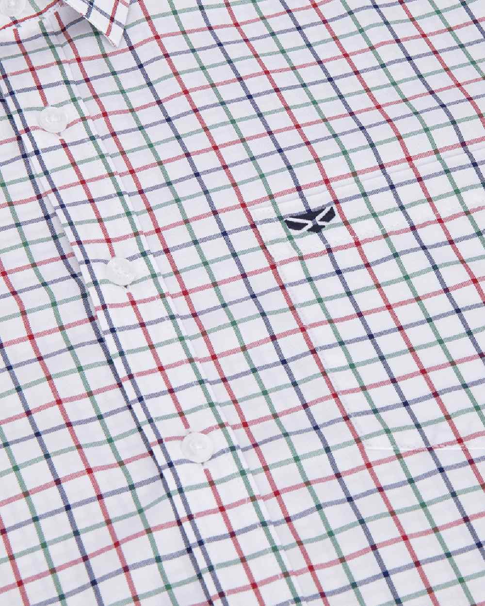 Green Red Navy Coloured Hoggs of Fife Mens Fernie Bamboo Shirt on white background #colour_green-red-navy