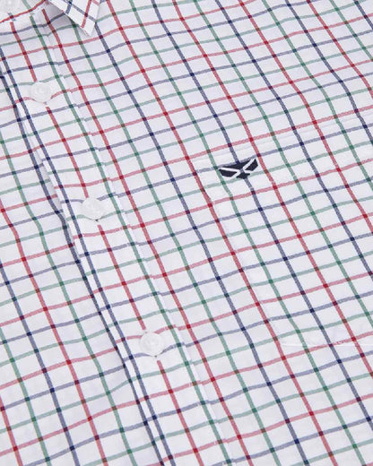 Green Red Navy Coloured Hoggs of Fife Mens Fernie Bamboo Shirt on white background #colour_green-red-navy