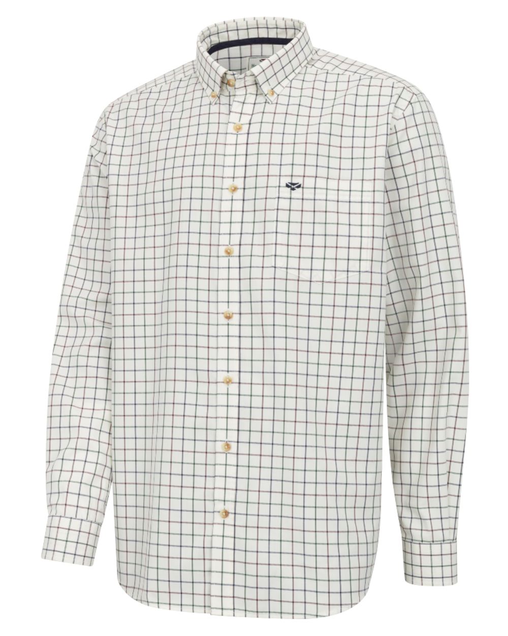 Navy Green Wine coloured Hoggs of Fife Mens Fernie Bamboo Shirt on white background #colour_navy-green-wine