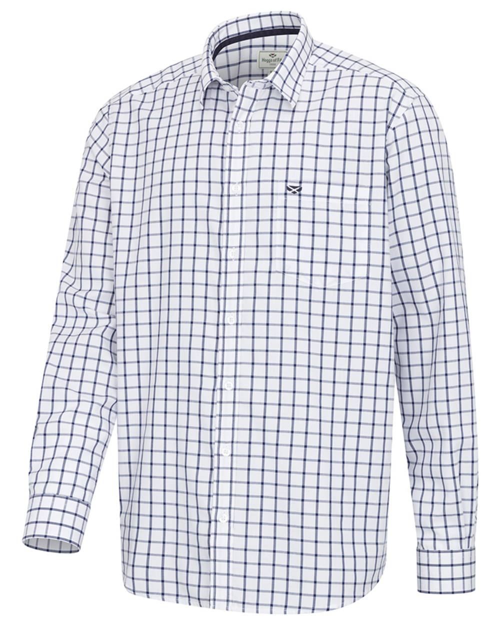 Navy White Coloured Hoggs of Fife Mens Fernie Bamboo Shirt on white background #colour_navy-white