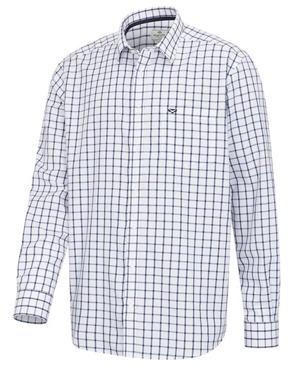 Navy White Coloured Hoggs of Fife Mens Fernie Bamboo Shirt on white background #colour_navy-white