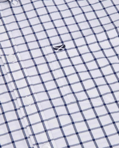 Navy White Coloured Hoggs of Fife Mens Fernie Bamboo Shirt on white background #colour_navy-white