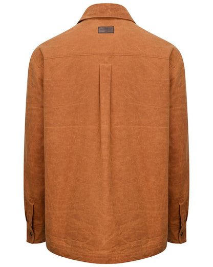 Caramel coloured Hoggs of Fife Mens Huntly Waxed Canvas Utility Overshirt on white background #colour_caramel