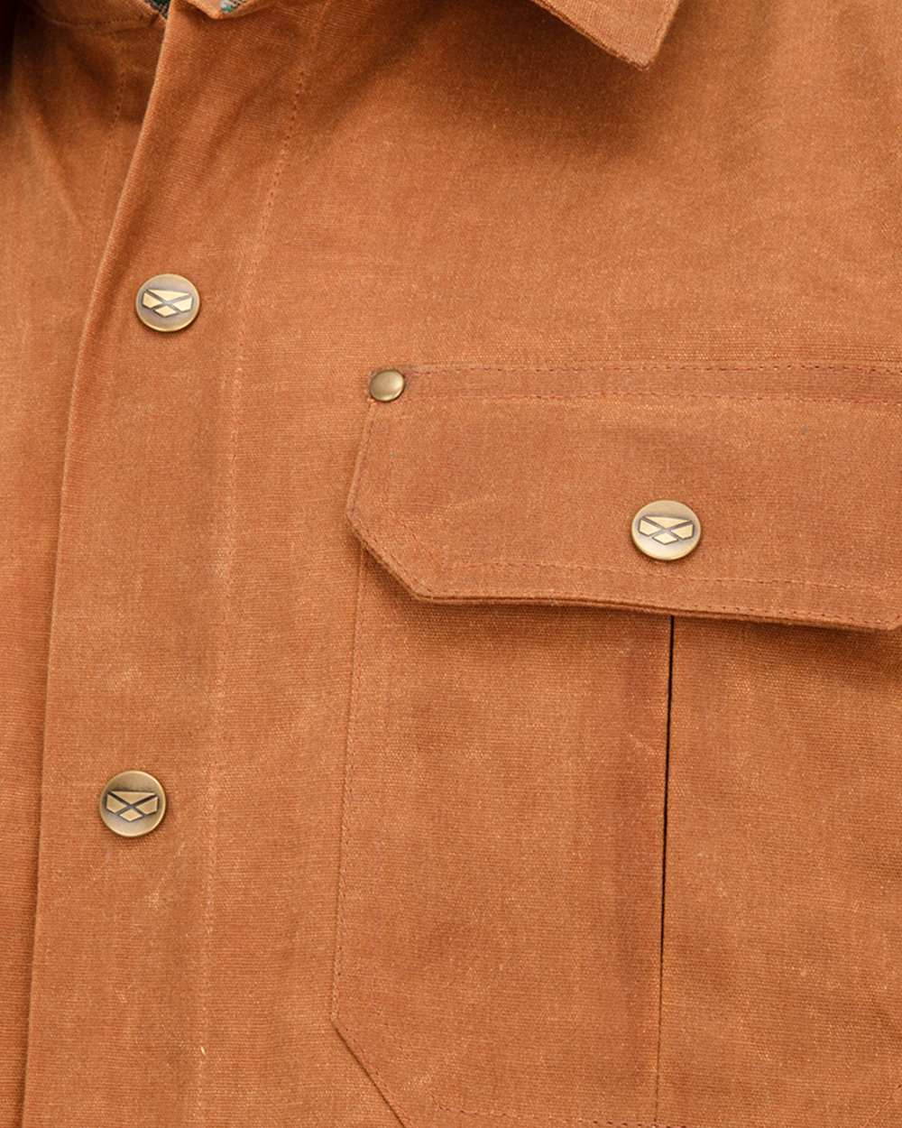 Caramel coloured Hoggs of Fife Mens Huntly Waxed Canvas Utility Overshirt on white background #colour_caramel