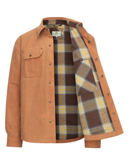 Tan Coloured Hoggs of Fife Mens Huntly Waxed Canvas Utility Overshirt on white background #colour_tan
