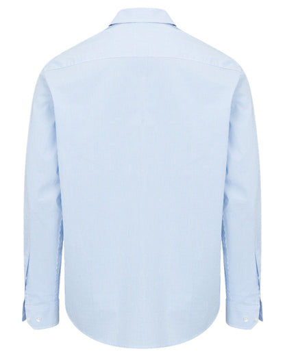 Blue White Coloured Hoggs of Fife Mens Ingliston Stretch Stripe Shirt on white background #colour_blue-white