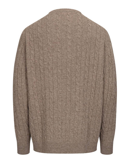 Oatmeal Marl Coloured Hoggs of Fife Mens Jedburgh II Cable Pullover on white background #colour_oatmeal-marl