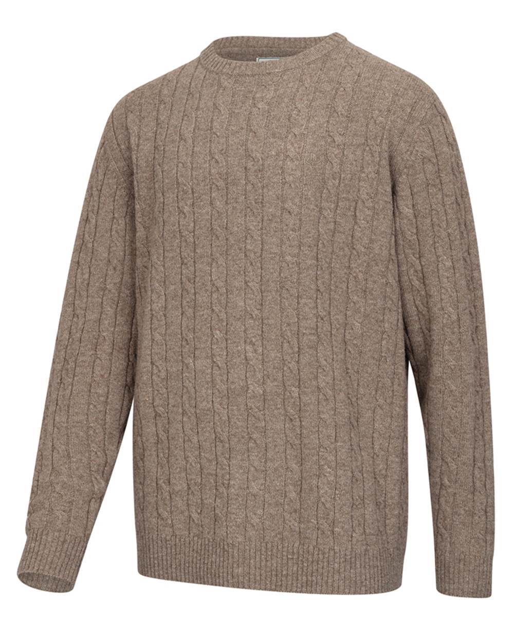 Oatmeal Marl Coloured Hoggs of Fife Mens Jedburgh II Cable Pullover on white background #colour_oatmeal-marl