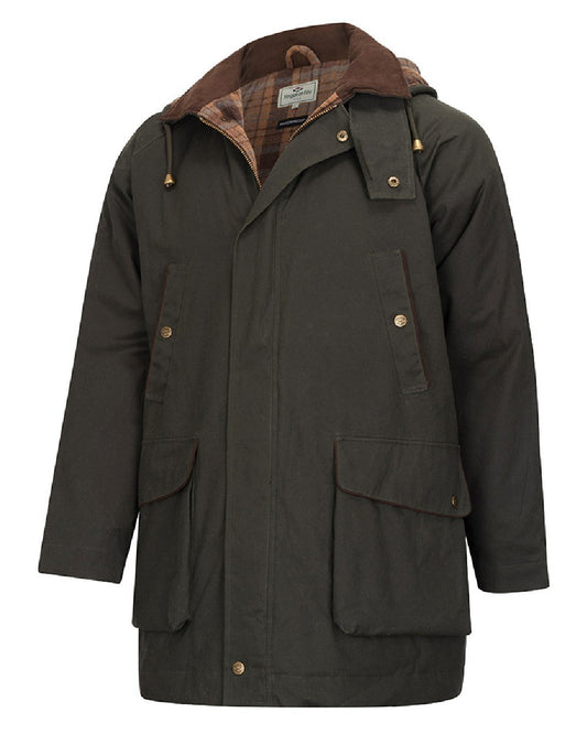 Forest Green Coloured Hoggs of Fife Mens Kelso Waterproof Wax Jacket on white background #colour_forest-green