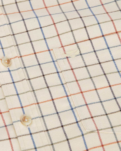Barley Coloured Hoggs of Fife Mens Laird Premier Tattersall Shirt on white background #colour_barley