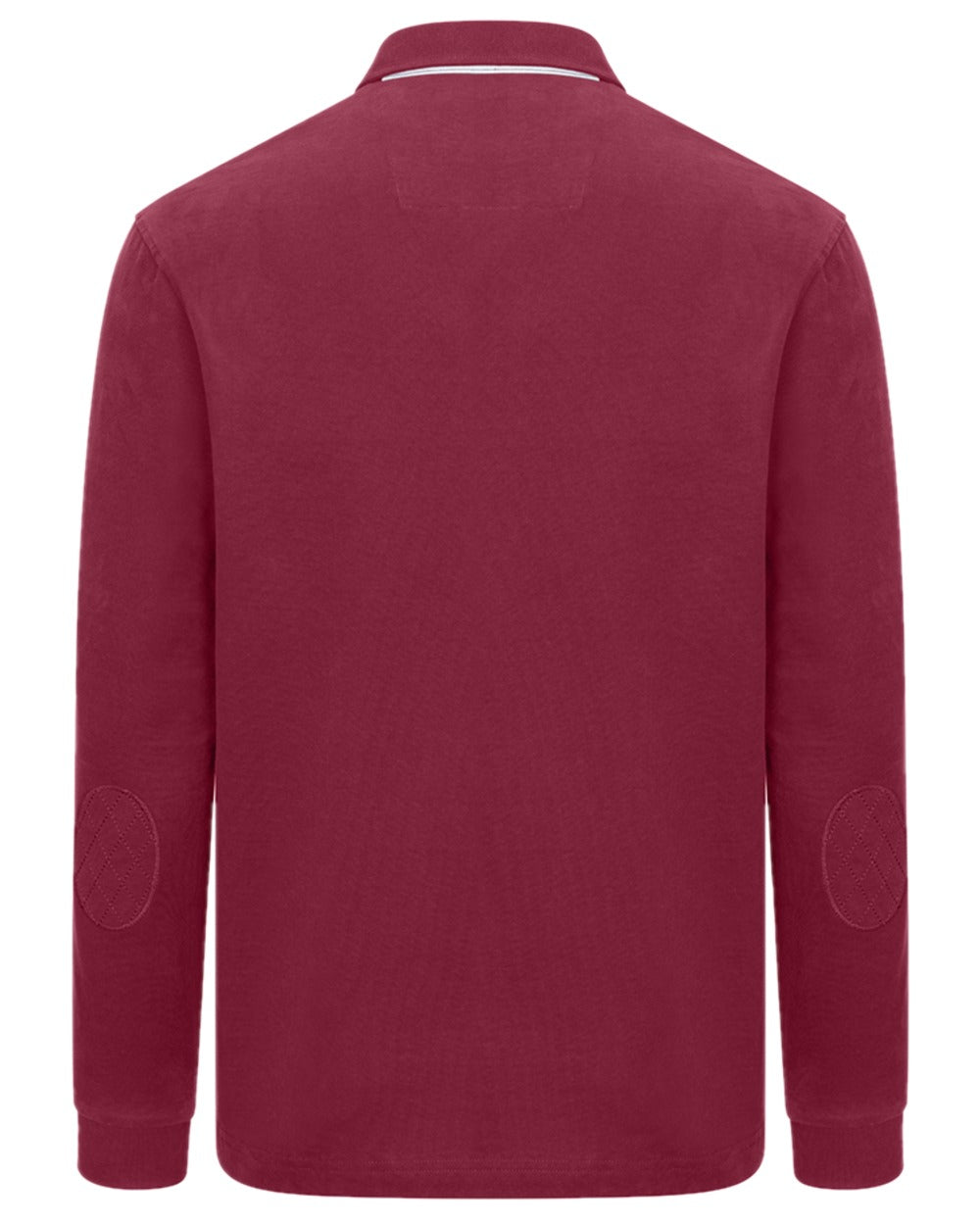 Burgundy Coloured Hoggs of Fife Mens Moffat Long Sleeve Rugby Shirt on white background #colour_burgundy