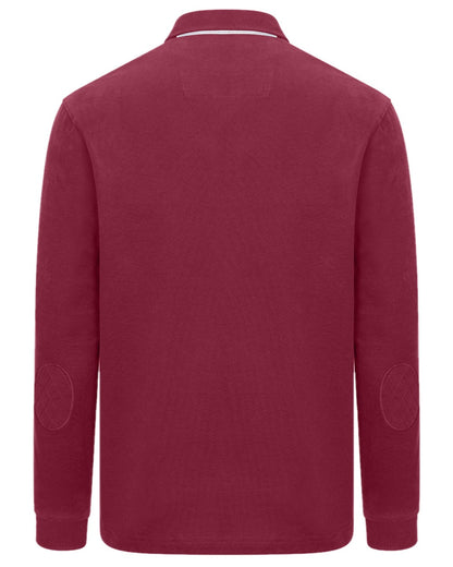Burgundy Coloured Hoggs of Fife Mens Moffat Long Sleeve Rugby Shirt on white background #colour_burgundy