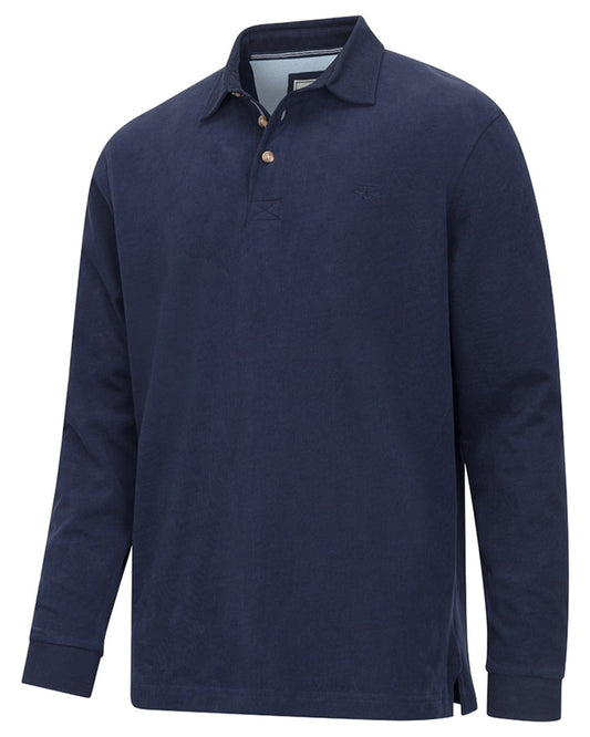 Navy Coloured Hoggs of Fife Mens Moffat Long Sleeve Rugby Shirt on white background #colour_navy