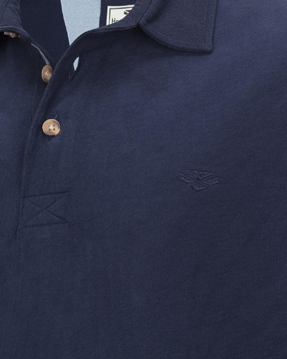 Navy Coloured Hoggs of Fife Mens Moffat Long Sleeve Rugby Shirt on white background #colour_navy