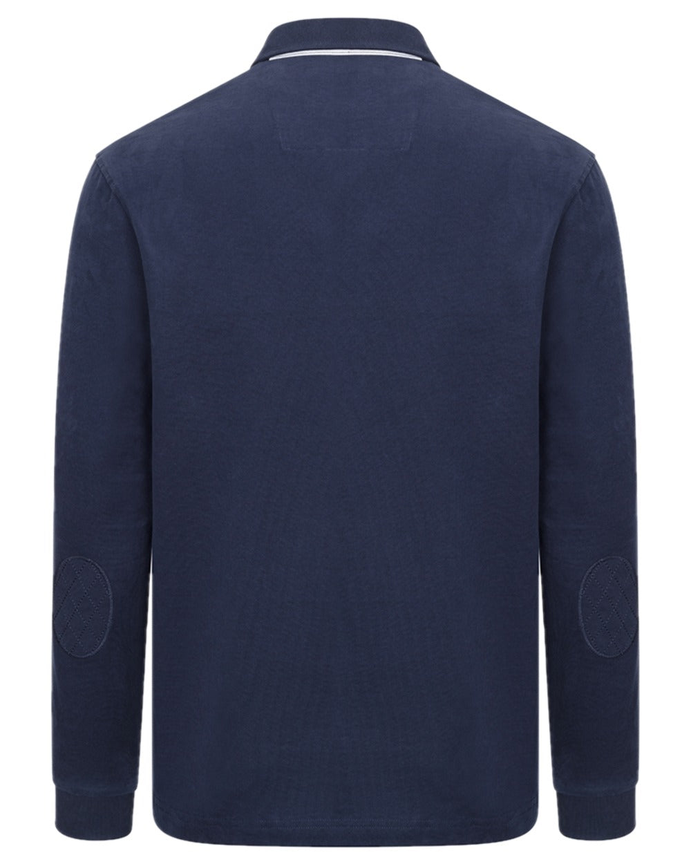 Navy Coloured Hoggs of Fife Mens Moffat Long Sleeve Rugby Shirt on white background #colour_navy
