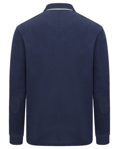 Navy Coloured Hoggs of Fife Mens Moffat Long Sleeve Rugby Shirt on white background #colour_navy