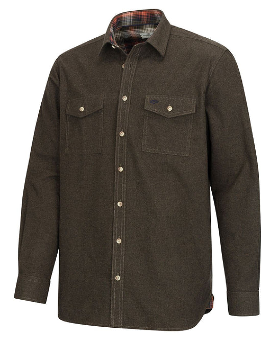 Loden Marl Coloured Hoggs of Fife Mens Moy Moleskin Shirt on white background #colour_loden-marl