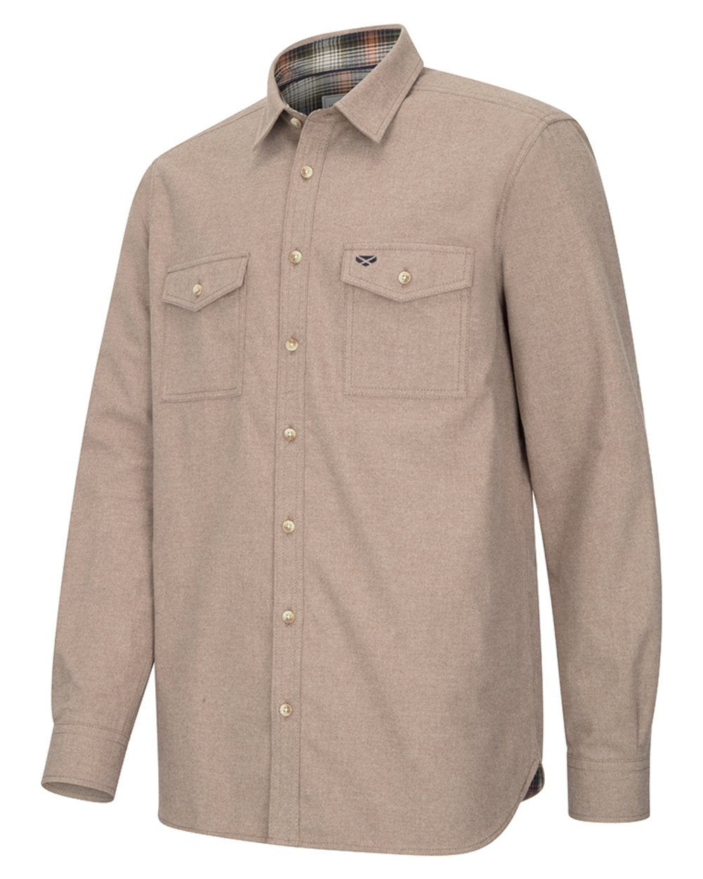 Oatmeal Coloured Hoggs of Fife Mens Moy Moleskin Shirt on white background #colour_oatmeal