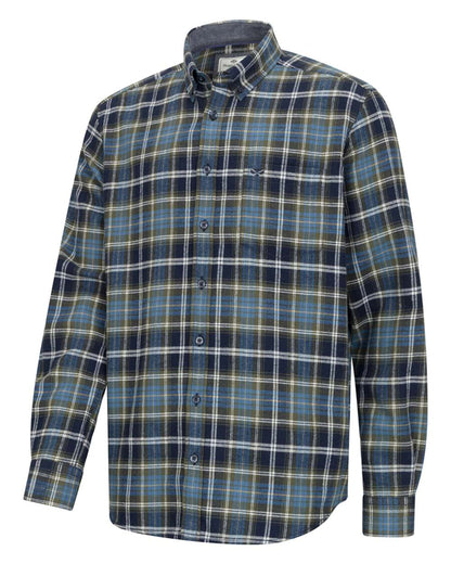 Green Blue Check Coloured Hoggs of Fife Mens Pitcairn Flannel Check Shirt on white background #colour_green-blue-check