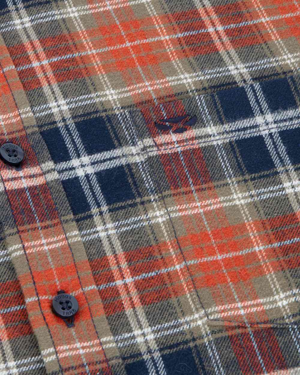 Green Rust Check Coloured Hoggs of Fife Mens Pitcairn Flannel Check Shirt on white background #colour_green-rust-check