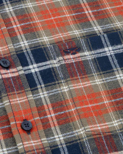 Green Rust Check Coloured Hoggs of Fife Mens Pitcairn Flannel Check Shirt on white background #colour_green-rust-check