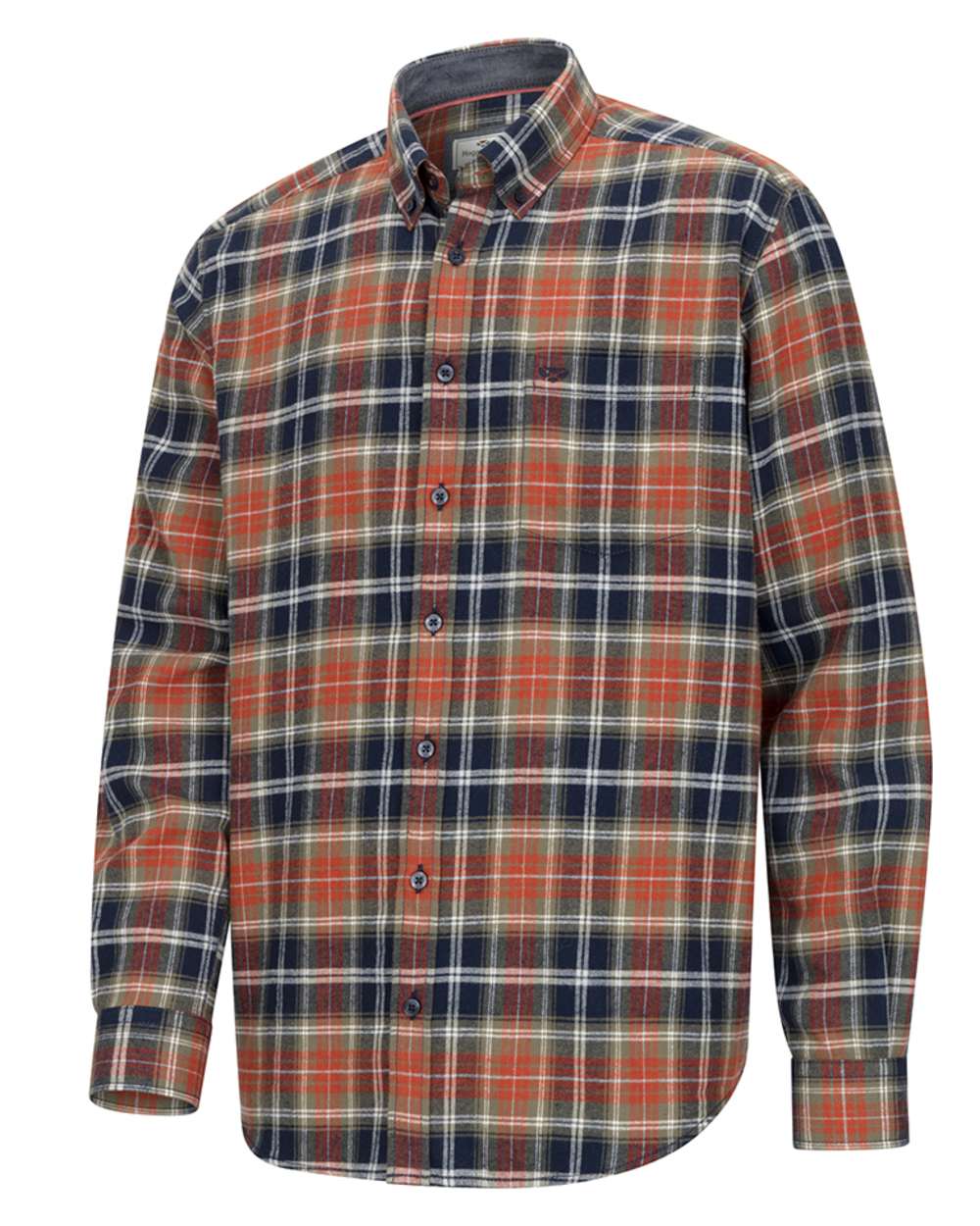 Green Rust Check Coloured Hoggs of Fife Mens Pitcairn Flannel Check Shirt on white background #colour_green-rust-check