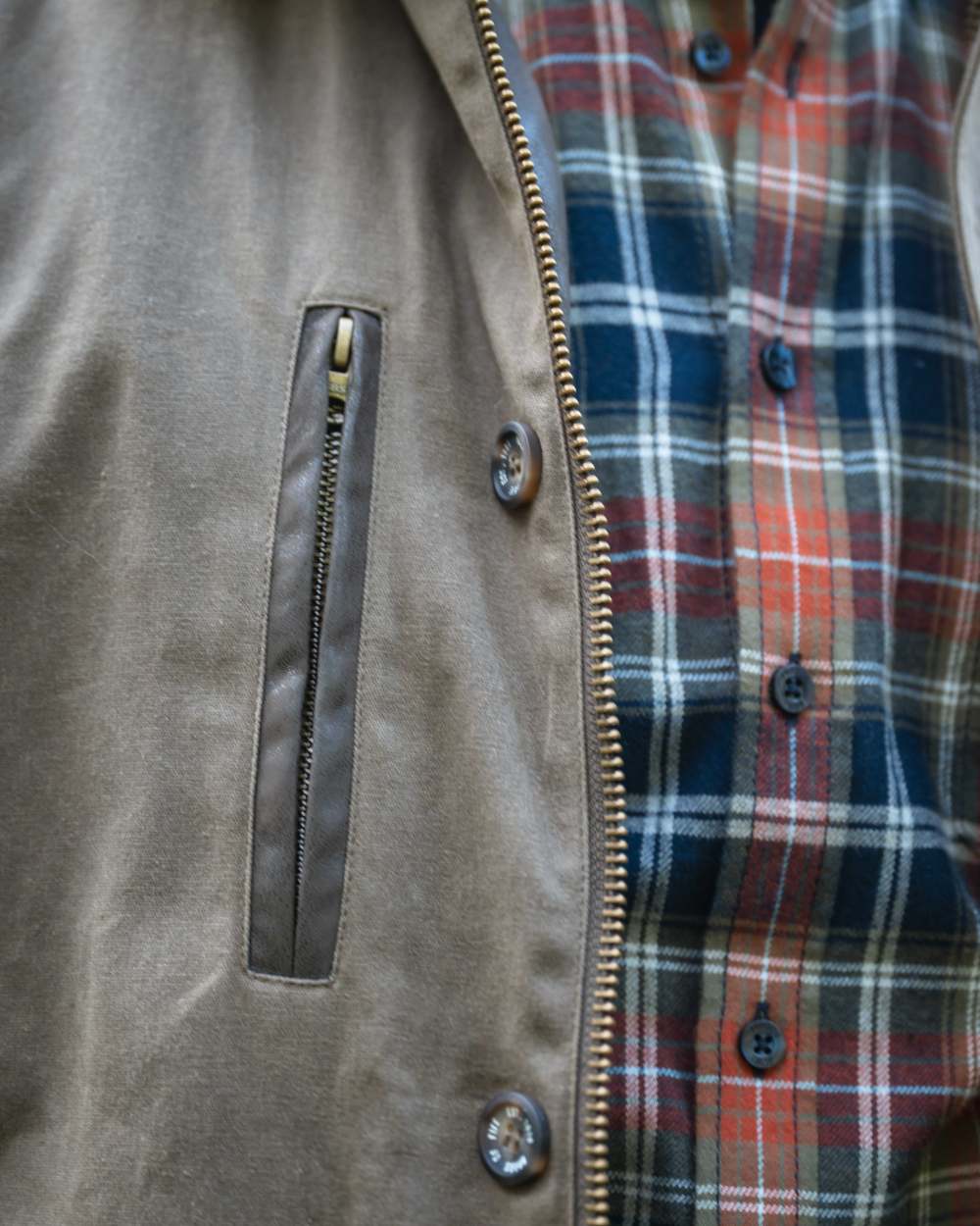 Green Rust Check Coloured Hoggs of Fife Mens Pitcairn Flannel Check Shirt on outdoor background #colour_green-rust-check