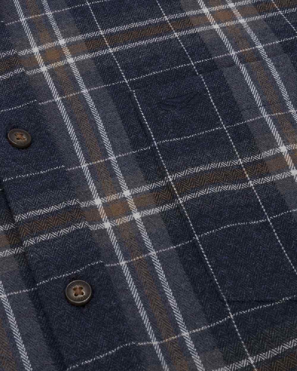 Blue Brown White coloured Hoggs of Fife Pitlessie Down Flannel Shirt on white background #colour_blue-brown-white