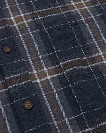 Blue Brown White coloured Hoggs of Fife Pitlessie Down Flannel Shirt on white background #colour_blue-brown-white