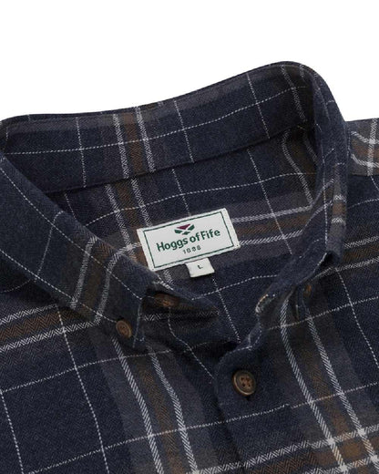 Blue Brown White coloured Hoggs of Fife Pitlessie Down Flannel Shirt on white background #colour_blue-brown-white