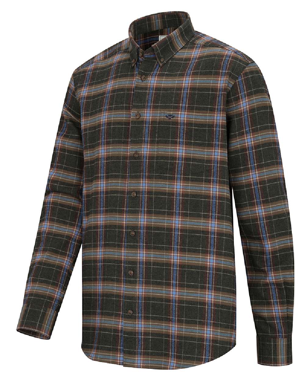 Thyme Cobblestone coloured Hoggs of Fife Pitlessie Down Flannel Shirt on white background #colour_thyme-cobblestone