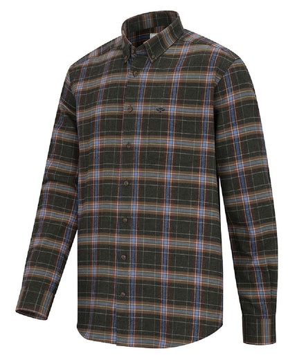 Thyme Cobblestone coloured Hoggs of Fife Pitlessie Down Flannel Shirt on white background #colour_thyme-cobblestone