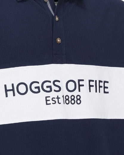 Navy Coloured Hoggs of Fife Mens Stewart Block Pique Polo Shirt on white background #colour_navy
